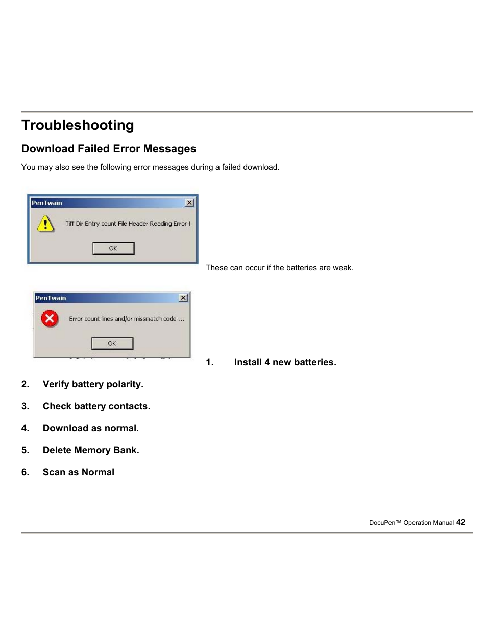 Troubleshooting | Planon System Solutions DocuPort Series DocuPen User Manual | Page 42 / 48