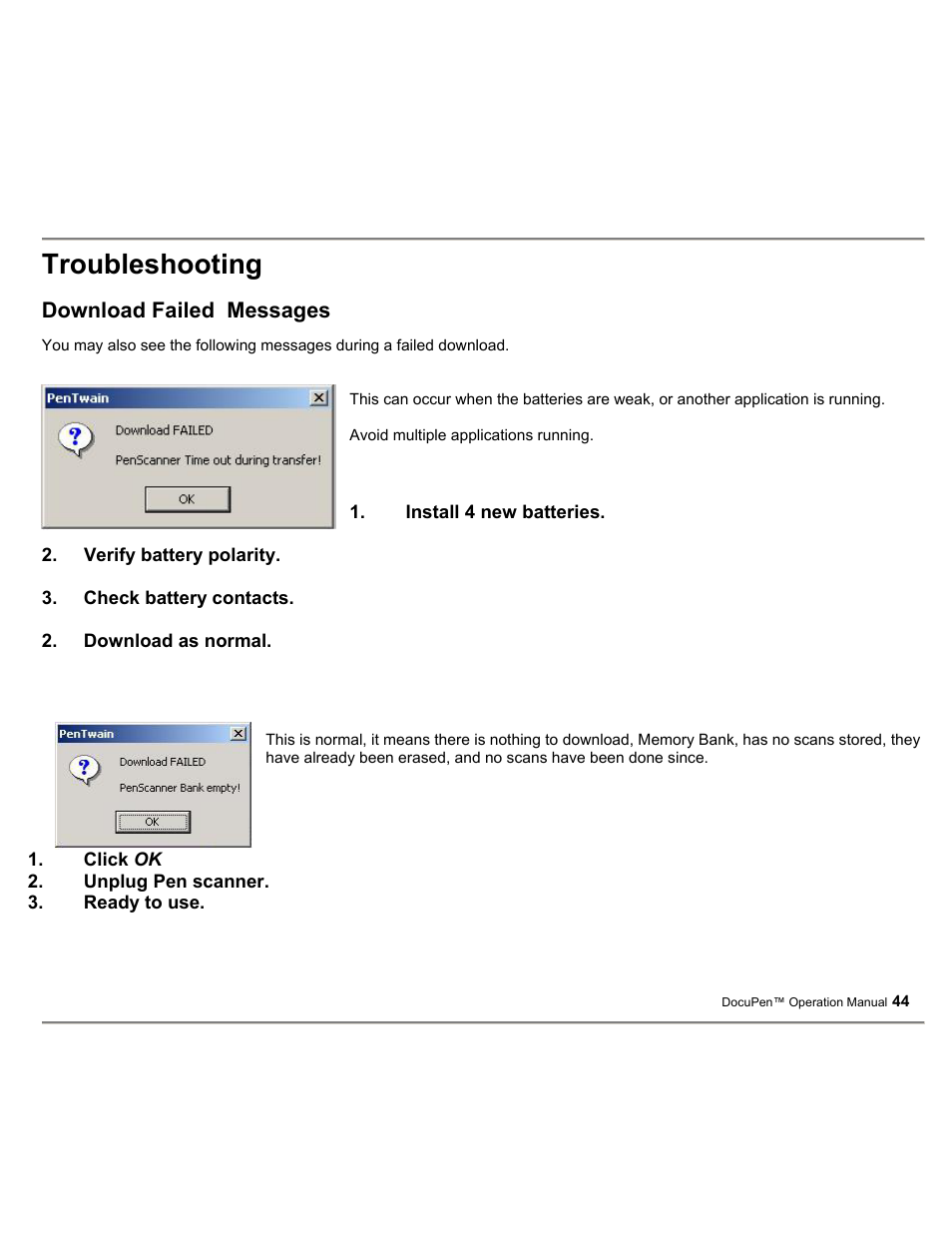 Troubleshooting | Planon System Solutions DocuPort Series DocuPen User Manual | Page 44 / 48