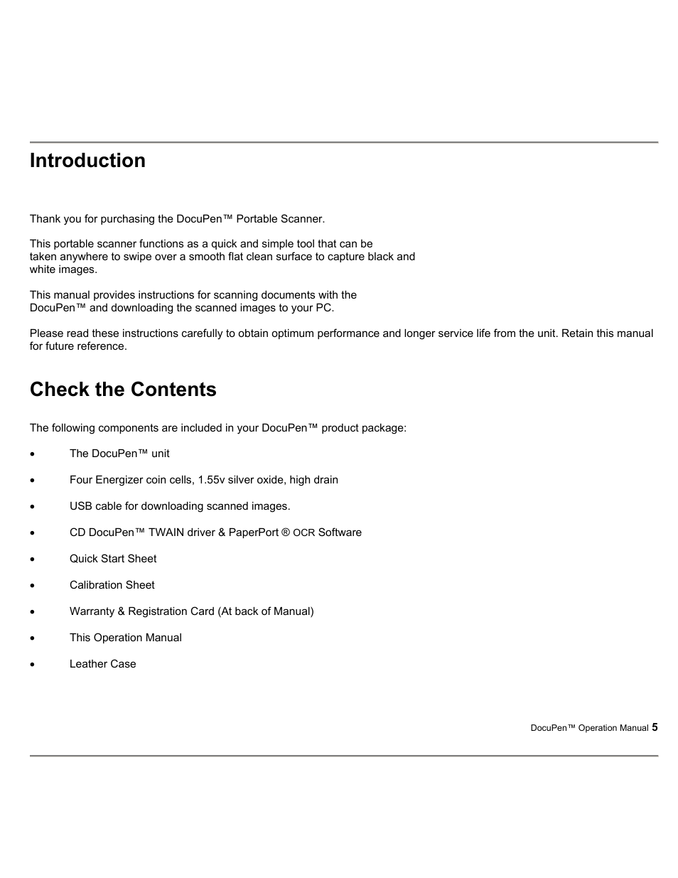 Introduction, Check the contents | Planon System Solutions DocuPort Series DocuPen User Manual | Page 5 / 48