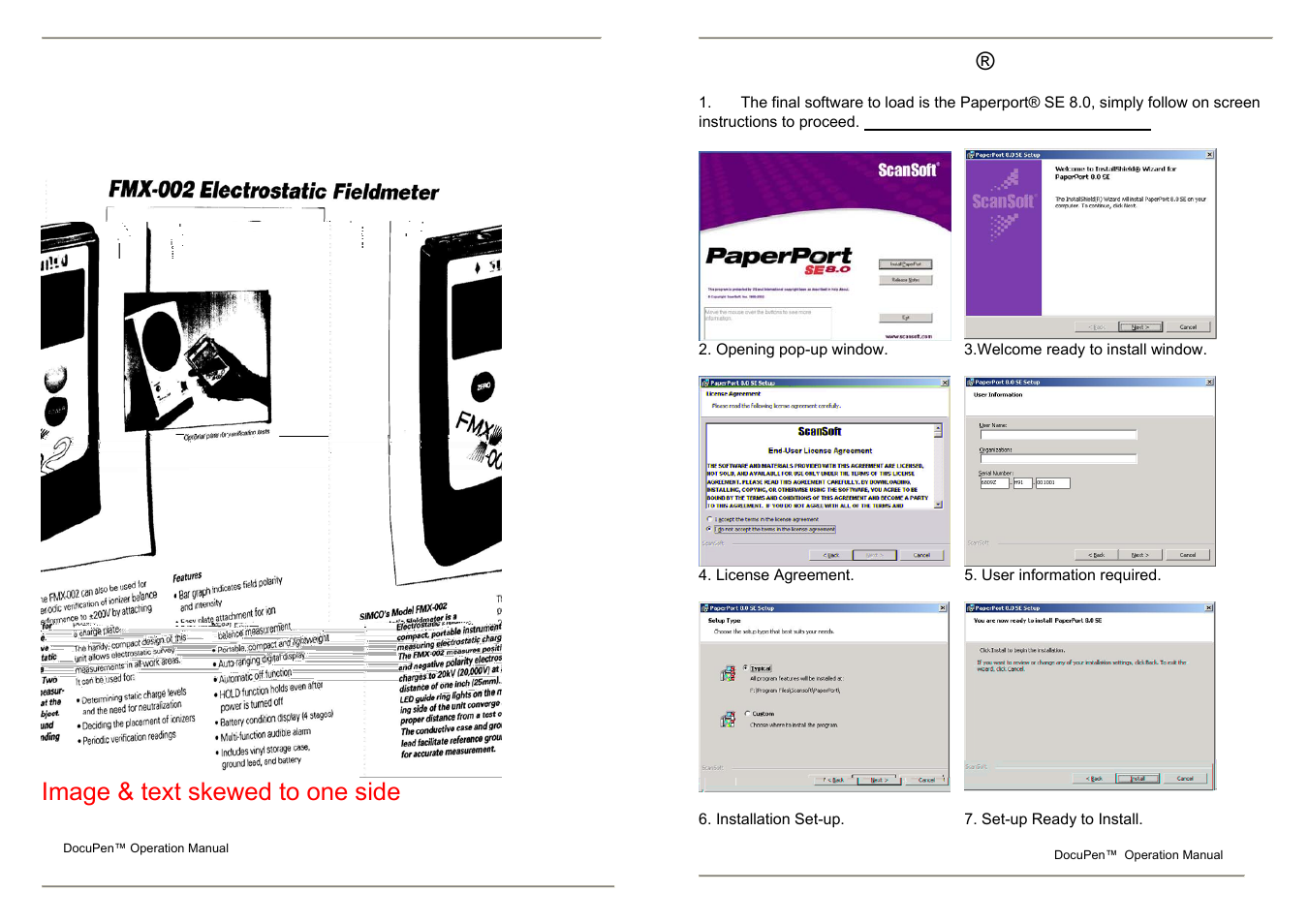 Frequently asked questions, Image & text skewed to one side, Installing the paperport ® se 8.0 software | Planon System Solutions R700 User Manual | Page 33 / 44