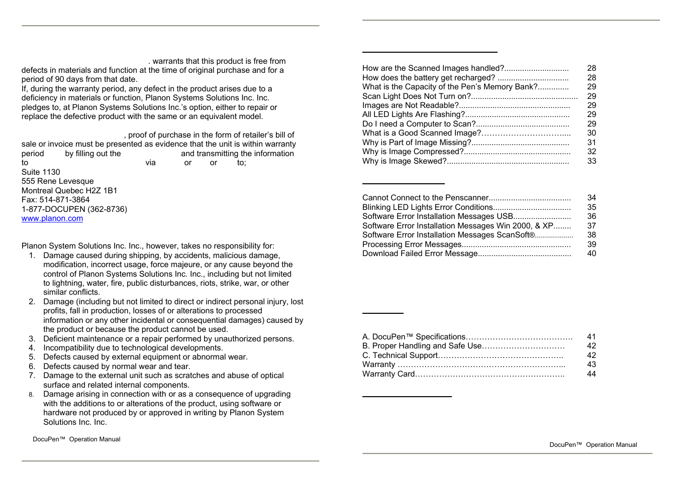 Warranty | Planon System Solutions R700 User Manual | Page 4 / 44