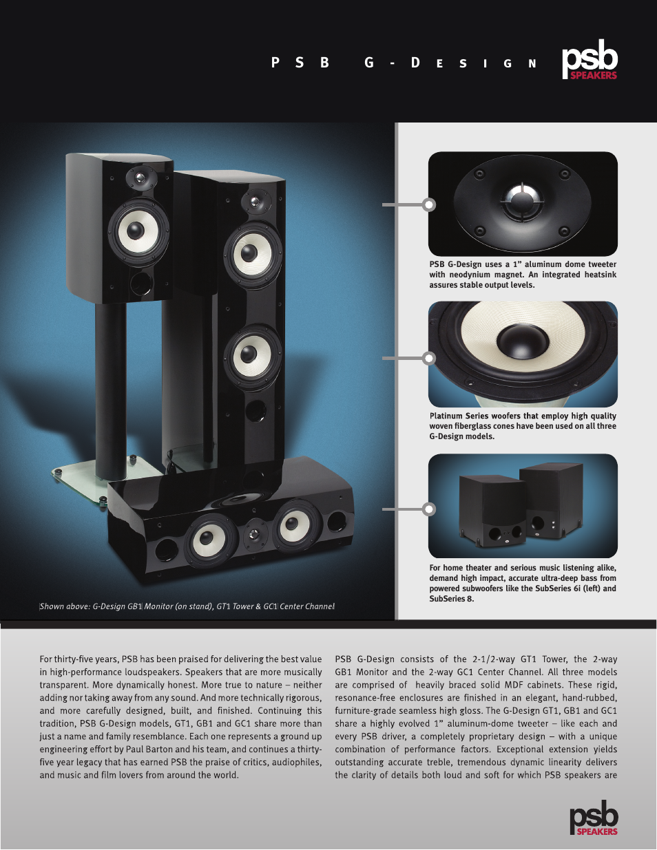PSB Speakers GT1 User Manual | 2 pages