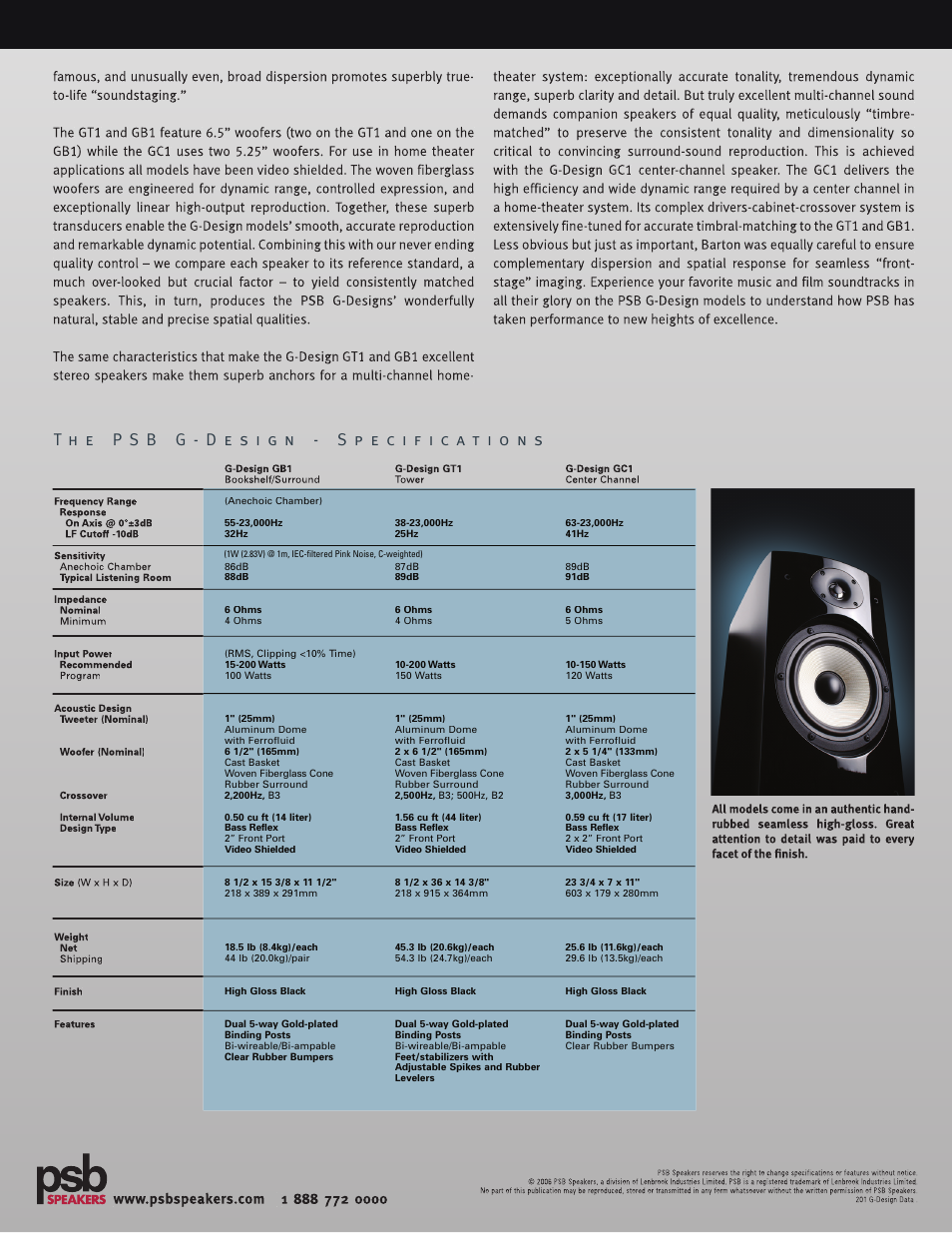 PSB Speakers GT1 User Manual | Page 2 / 2