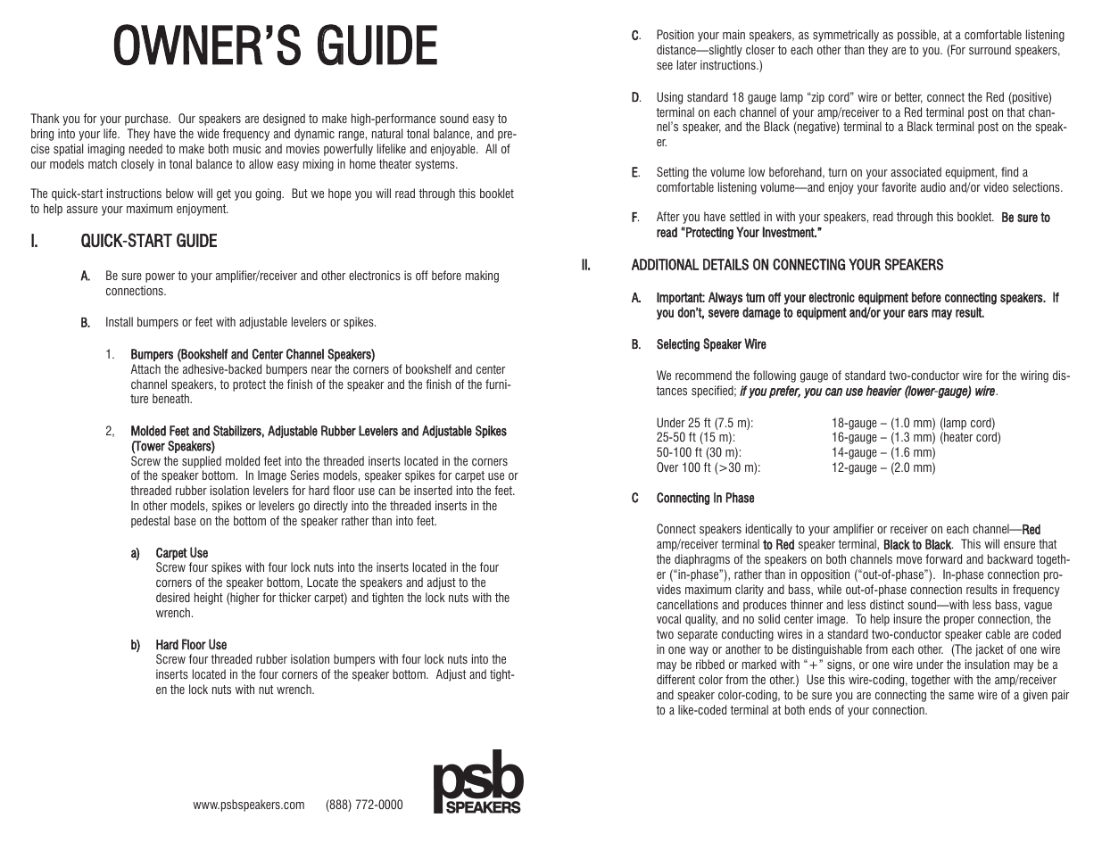 PSB Speakers speakers User Manual | 4 pages