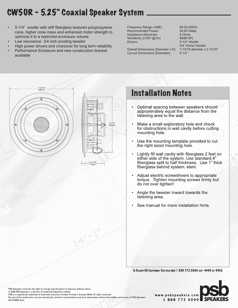 PSB Speakers CW50R User Manual | Page 2 / 2