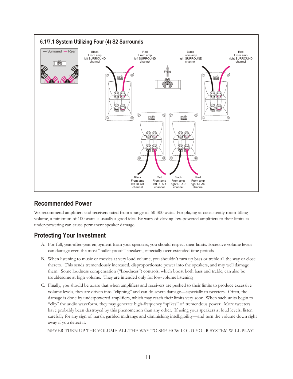 Recommended power, Protecting your investment | PSB Speakers Platinum Series User Manual | Page 11 / 13