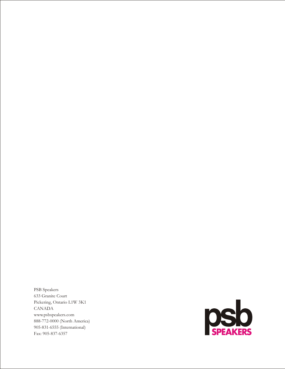 PSB Speakers Platinum Series User Manual | Page 13 / 13