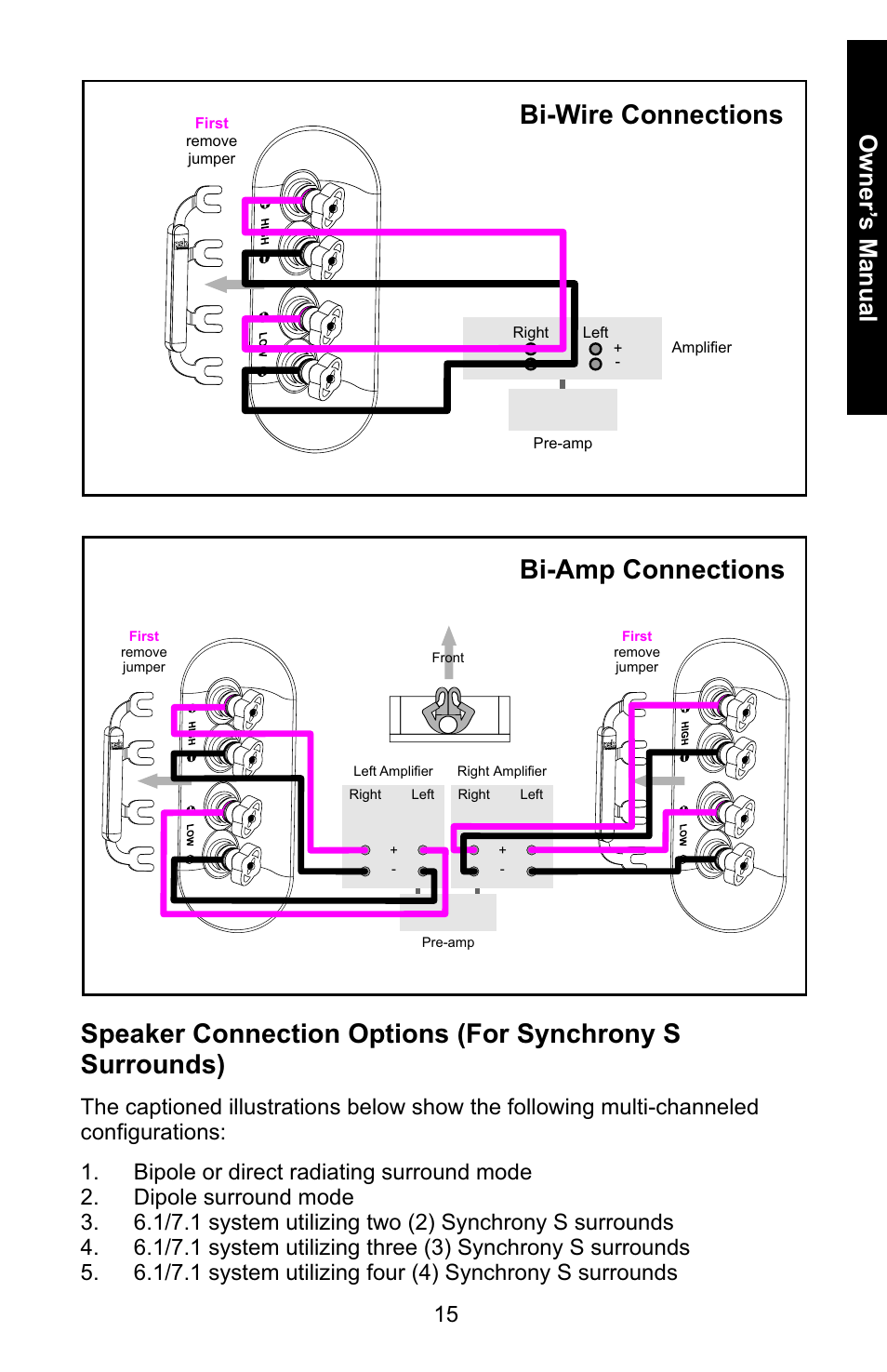 Bi-amp connections | PSB Speakers 6919217 User Manual | Page 15 / 27