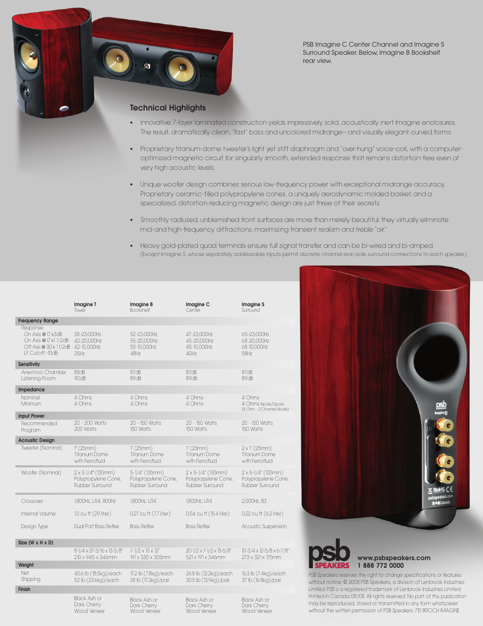 Technical highlights | PSB Speakers Imagine Loudspeakers User Manual | Page 4 / 4