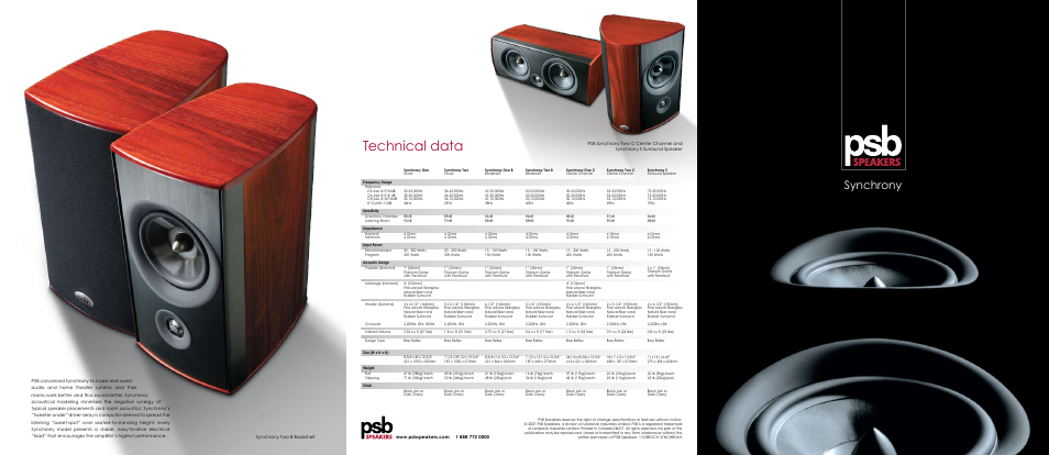 Technical data, Synchrony | PSB Speakers VisionSound Speaker User Manual | Page 2 / 2