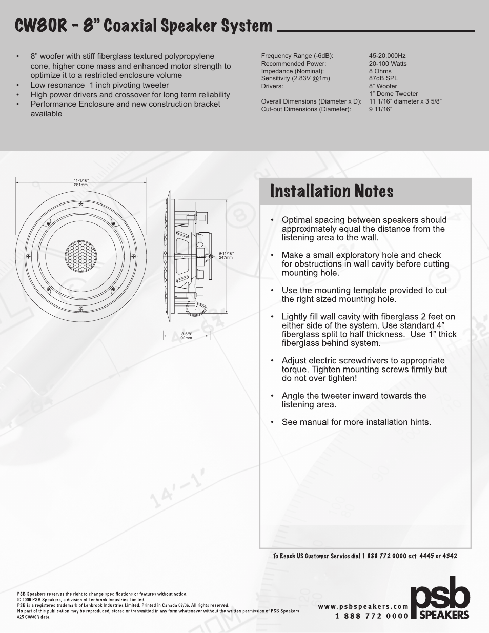 PSB Speakers CW80R User Manual | Page 2 / 2