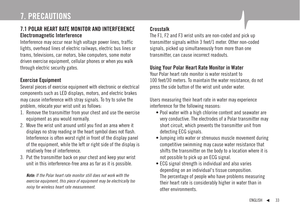 Precautions | POLAR F1 User Manual | Page 14 / 19