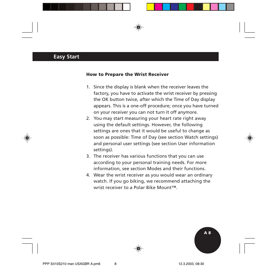 Easy start | POLAR S410 User Manual | Page 10 / 94