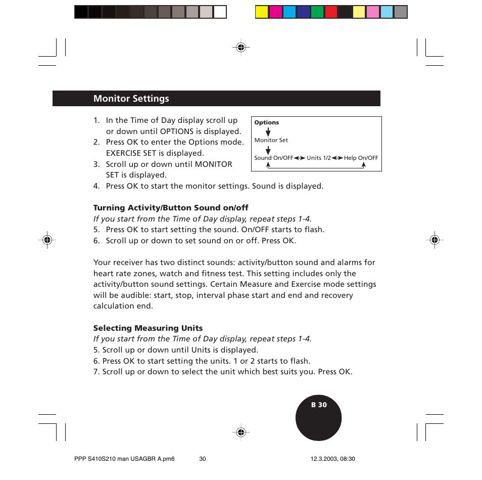 Monitor settings | POLAR S410 User Manual | Page 32 / 94