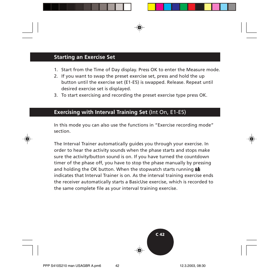 Starting an exercise set | POLAR S410 User Manual | Page 44 / 94