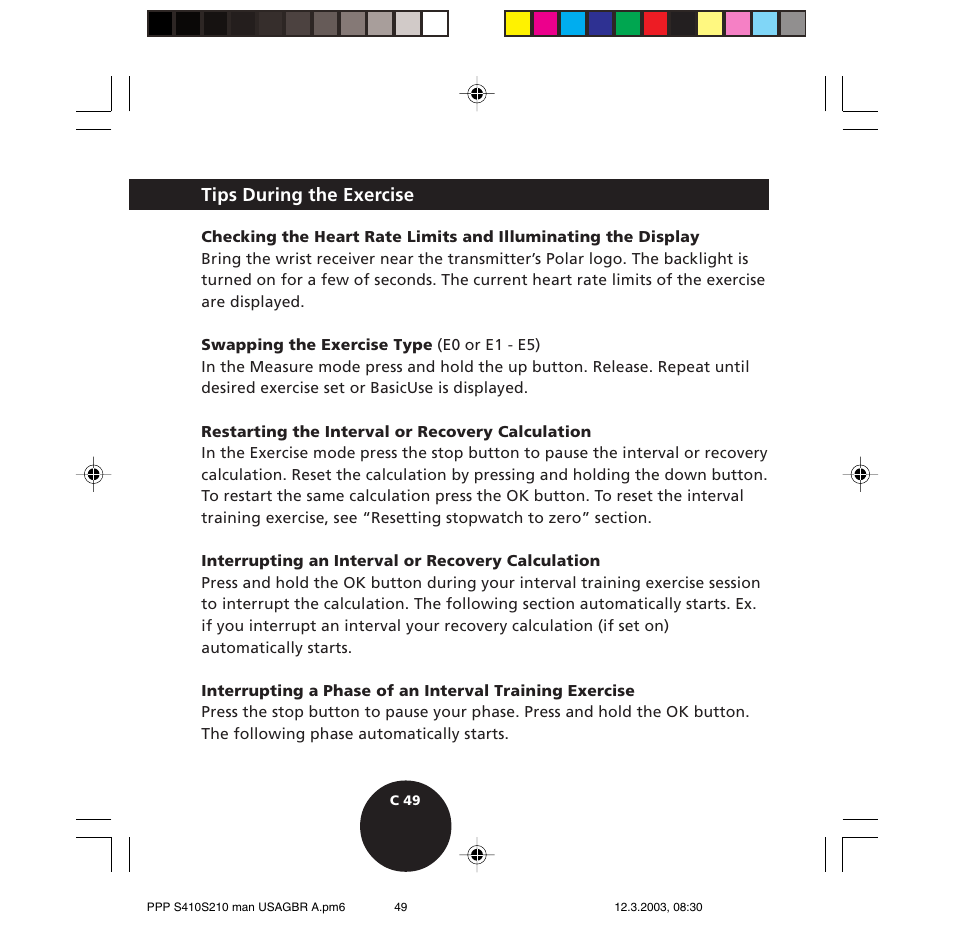 Tips during the exercise | POLAR S410 User Manual | Page 51 / 94