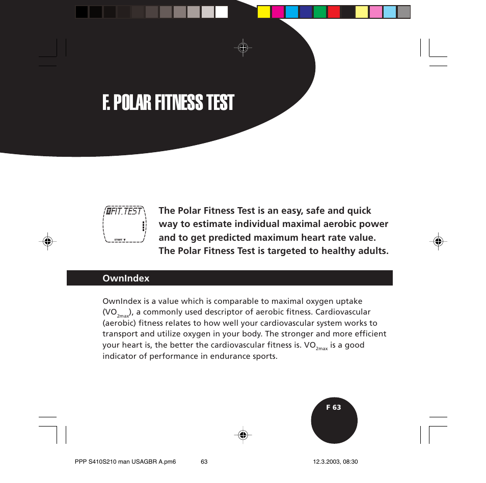 F. polar fitness test | POLAR S410 User Manual | Page 65 / 94