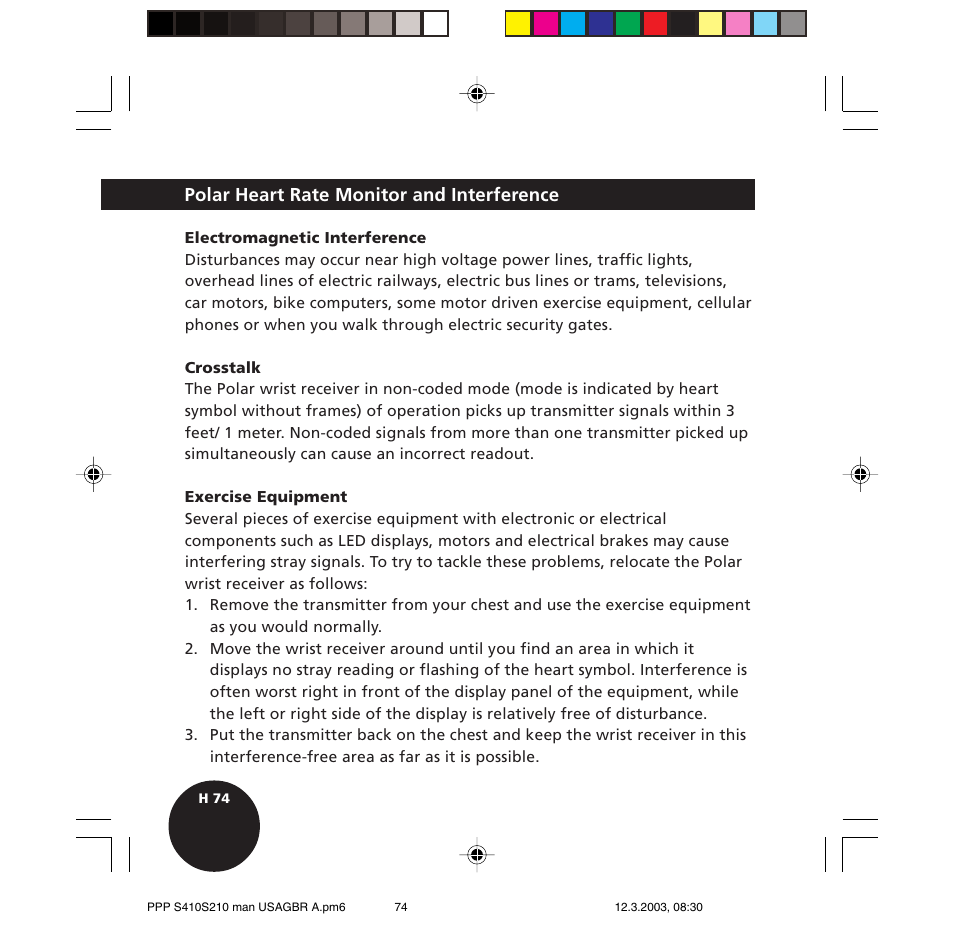 Polar heart rate monitor and interference | POLAR S410 User Manual | Page 76 / 94