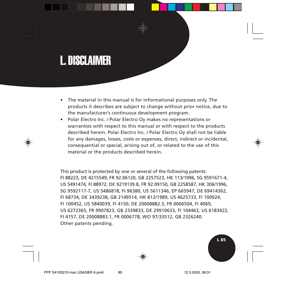 L. disclaimer | POLAR S410 User Manual | Page 87 / 94