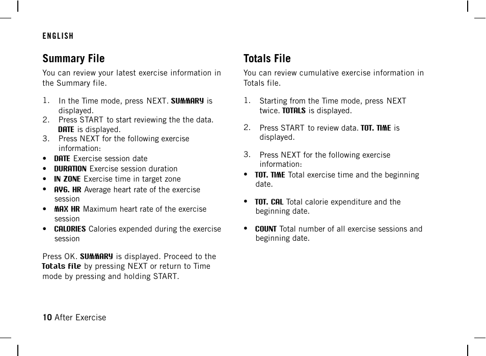 Summary file, Totals file | POLAR F4 User Manual | Page 10 / 25