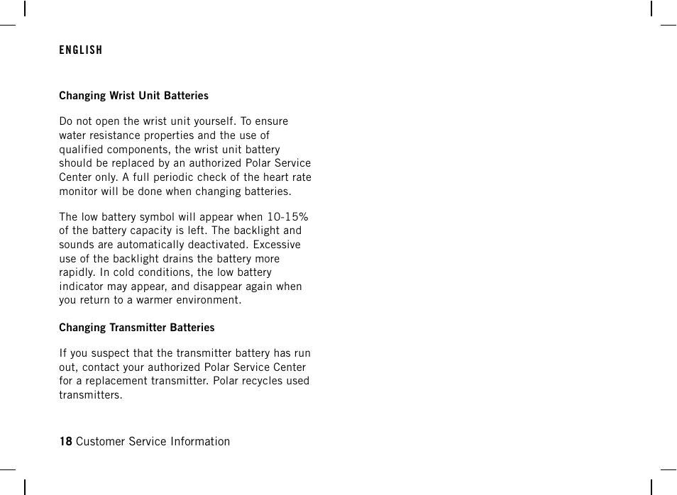 Precautions | POLAR F4 User Manual | Page 18 / 25