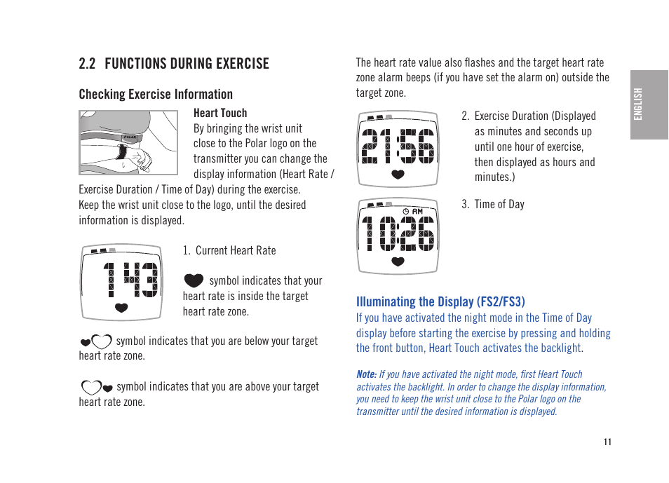 2 functions during exercise | POLAR FS3 User Manual | Page 10 / 25