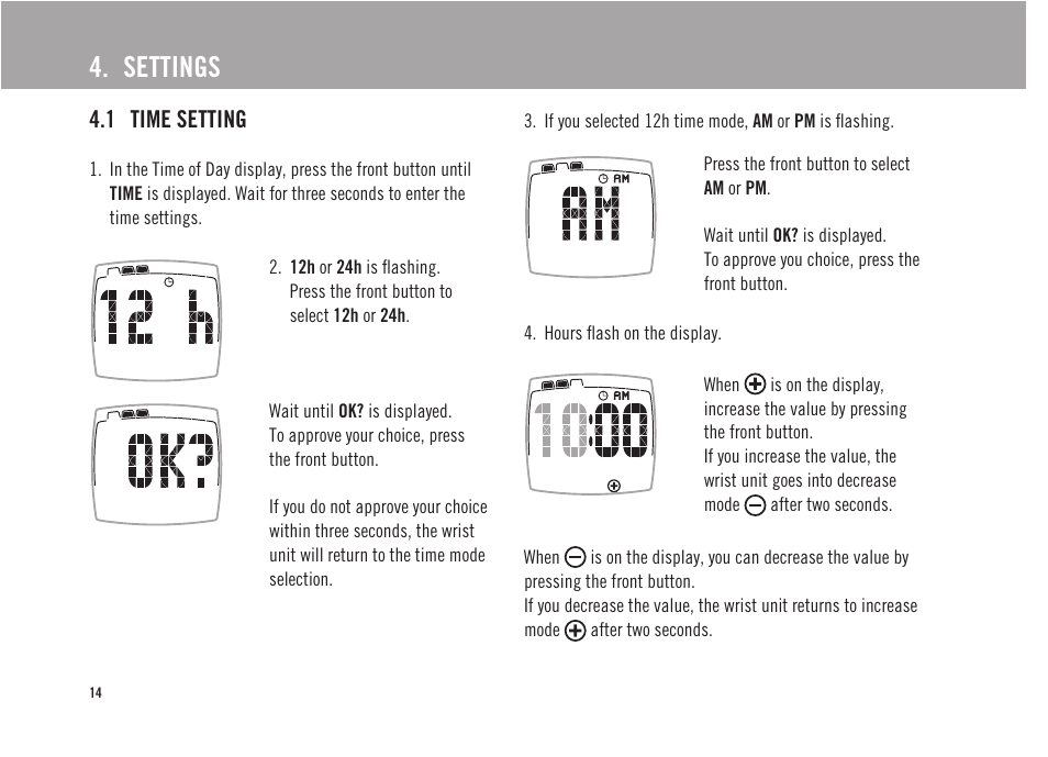 Settings, 1 time setting | POLAR FS3 User Manual | Page 13 / 25