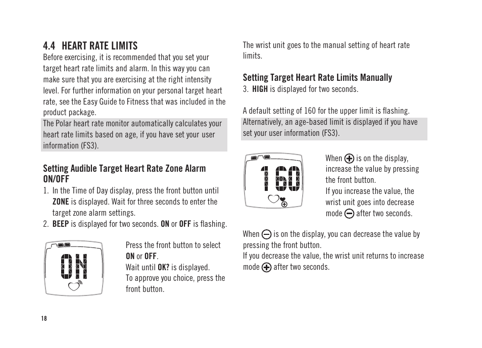 4 heart rate limits | POLAR FS3 User Manual | Page 17 / 25