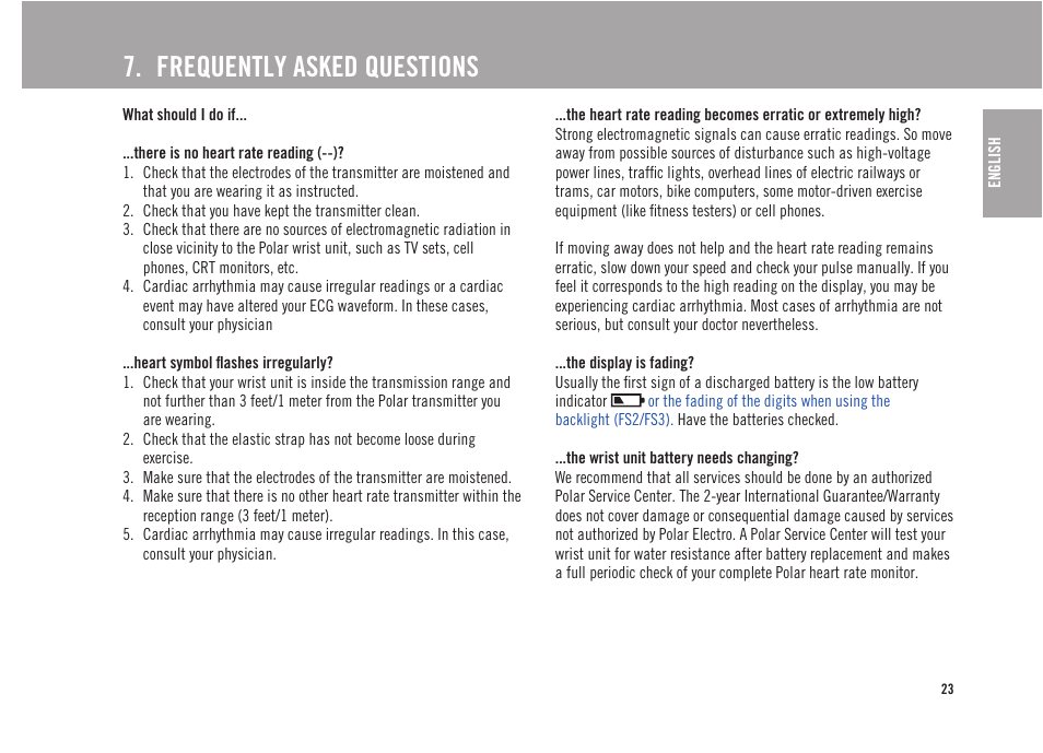 Frequently asked questions | POLAR FS3 User Manual | Page 22 / 25