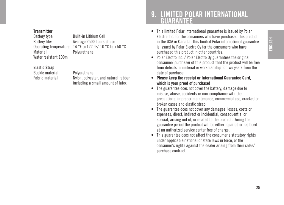 Limited polar international guarantee | POLAR FS3 User Manual | Page 24 / 25