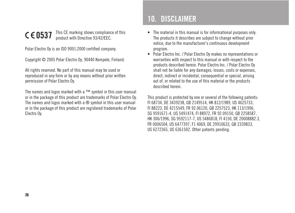 Disclaimer | POLAR FS3 User Manual | Page 25 / 25
