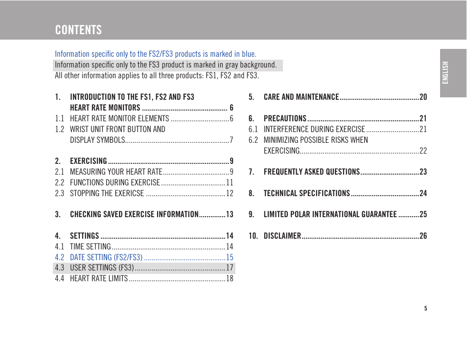 POLAR FS3 User Manual | Page 4 / 25
