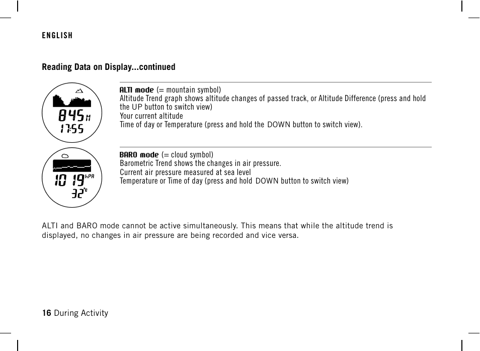 Reading data on display...continued | POLAR AW200 User Manual | Page 16 / 44