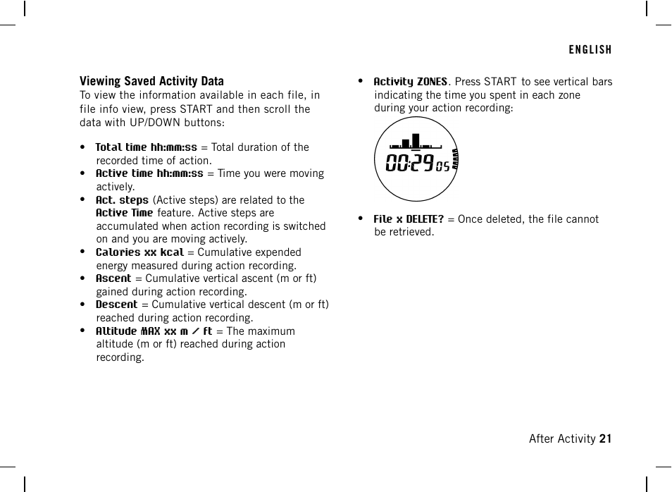 Viewing saved activity data | POLAR AW200 User Manual | Page 21 / 44