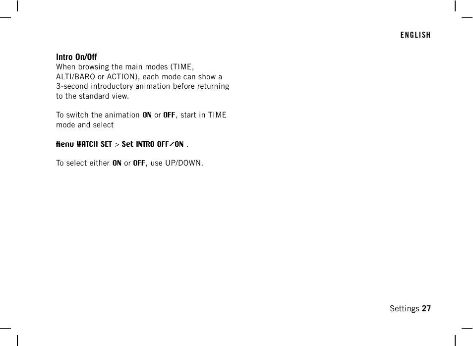 Intro on/off | POLAR AW200 User Manual | Page 27 / 44