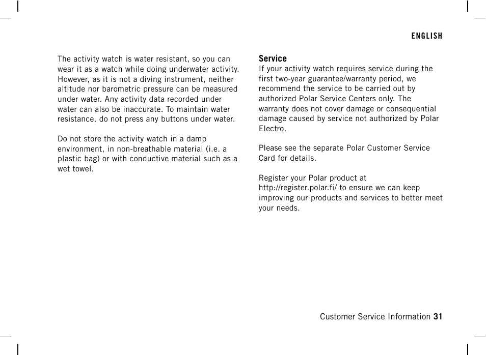 Service | POLAR AW200 User Manual | Page 31 / 44