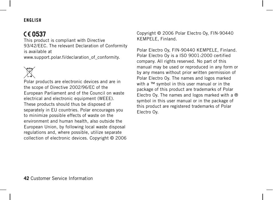 POLAR AW200 User Manual | Page 42 / 44