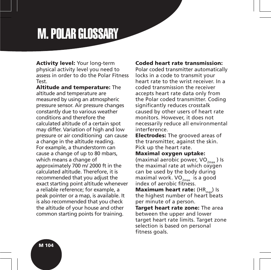 M. polar glossary | POLAR S720i User Manual | Page 106 / 122