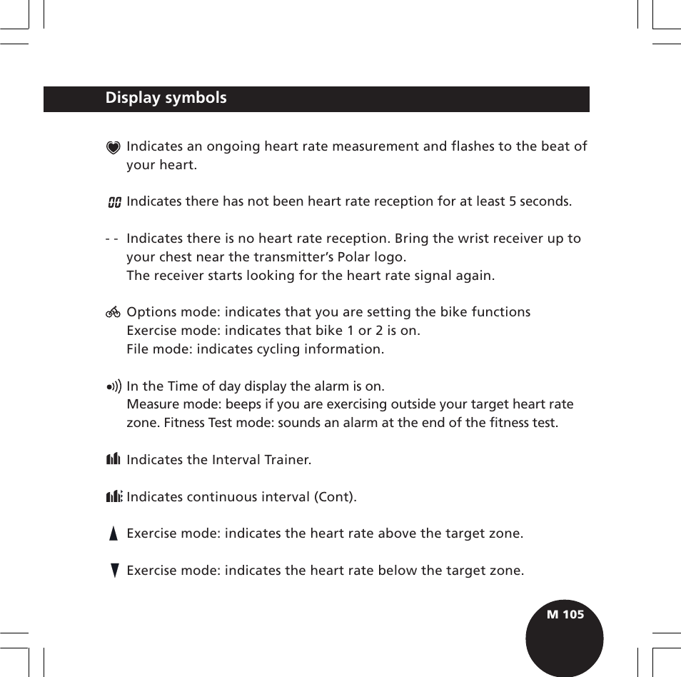 Display symbols | POLAR S720i User Manual | Page 107 / 122