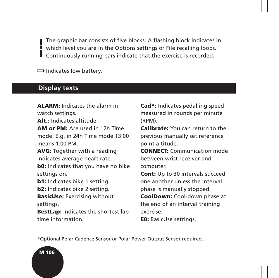 Display texts | POLAR S720i User Manual | Page 108 / 122