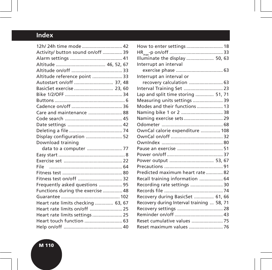 Index | POLAR S720i User Manual | Page 112 / 122