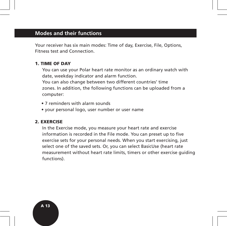 Modes and their functions | POLAR S720i User Manual | Page 15 / 122