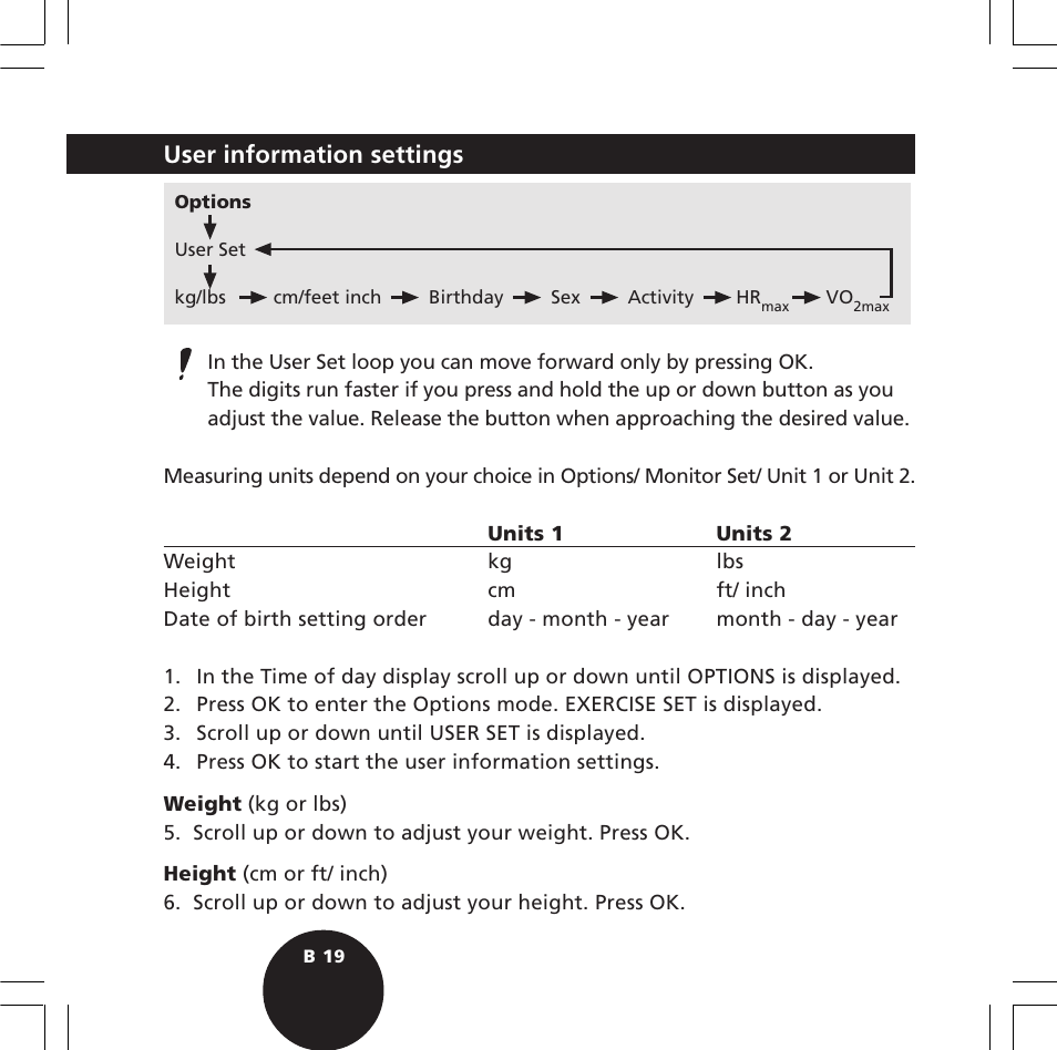 User information settings | POLAR S720i User Manual | Page 21 / 122