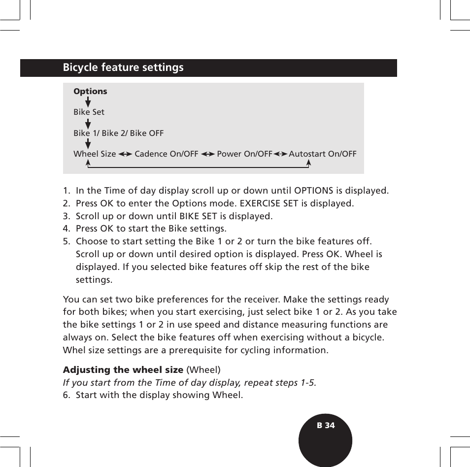 Bicycle feature settings | POLAR S720i User Manual | Page 36 / 122