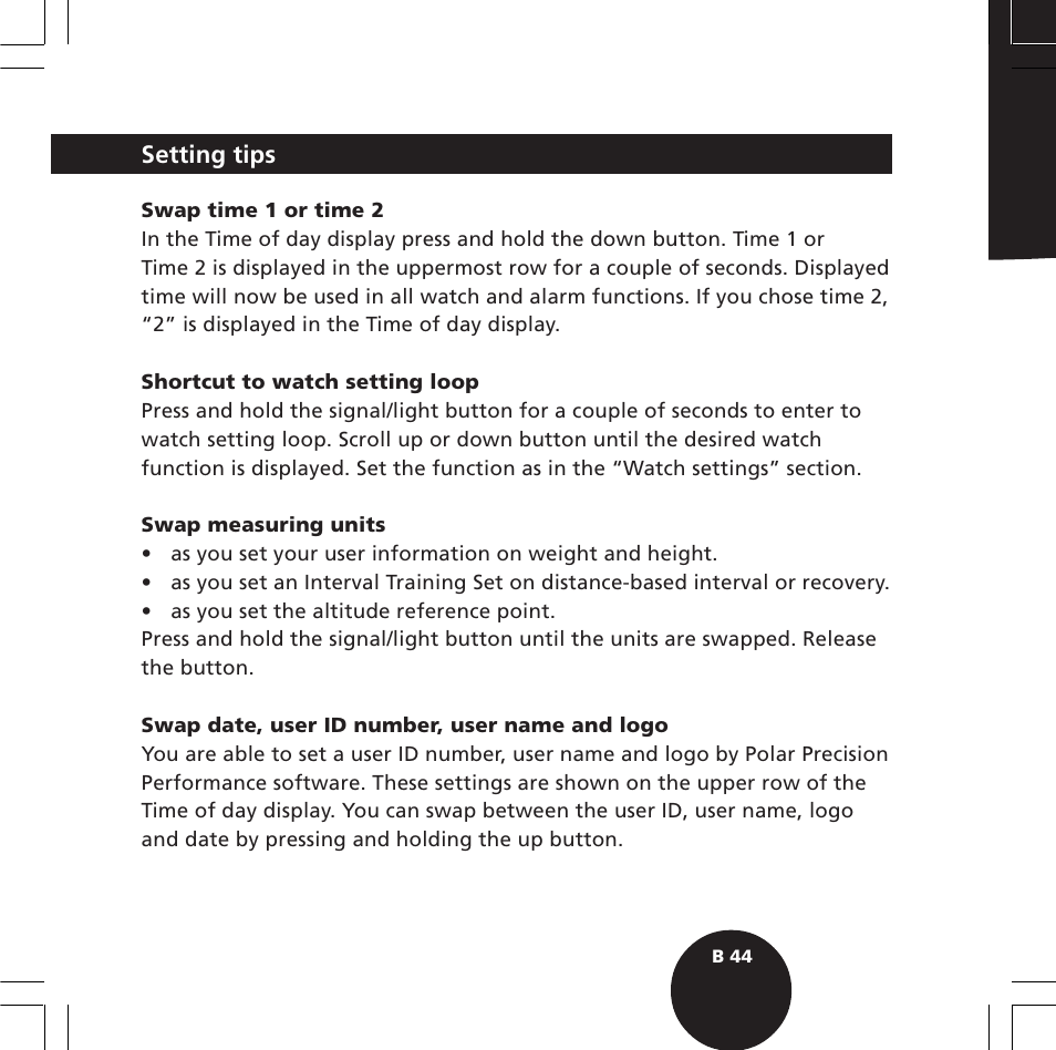 Setting tips | POLAR S720i User Manual | Page 46 / 122