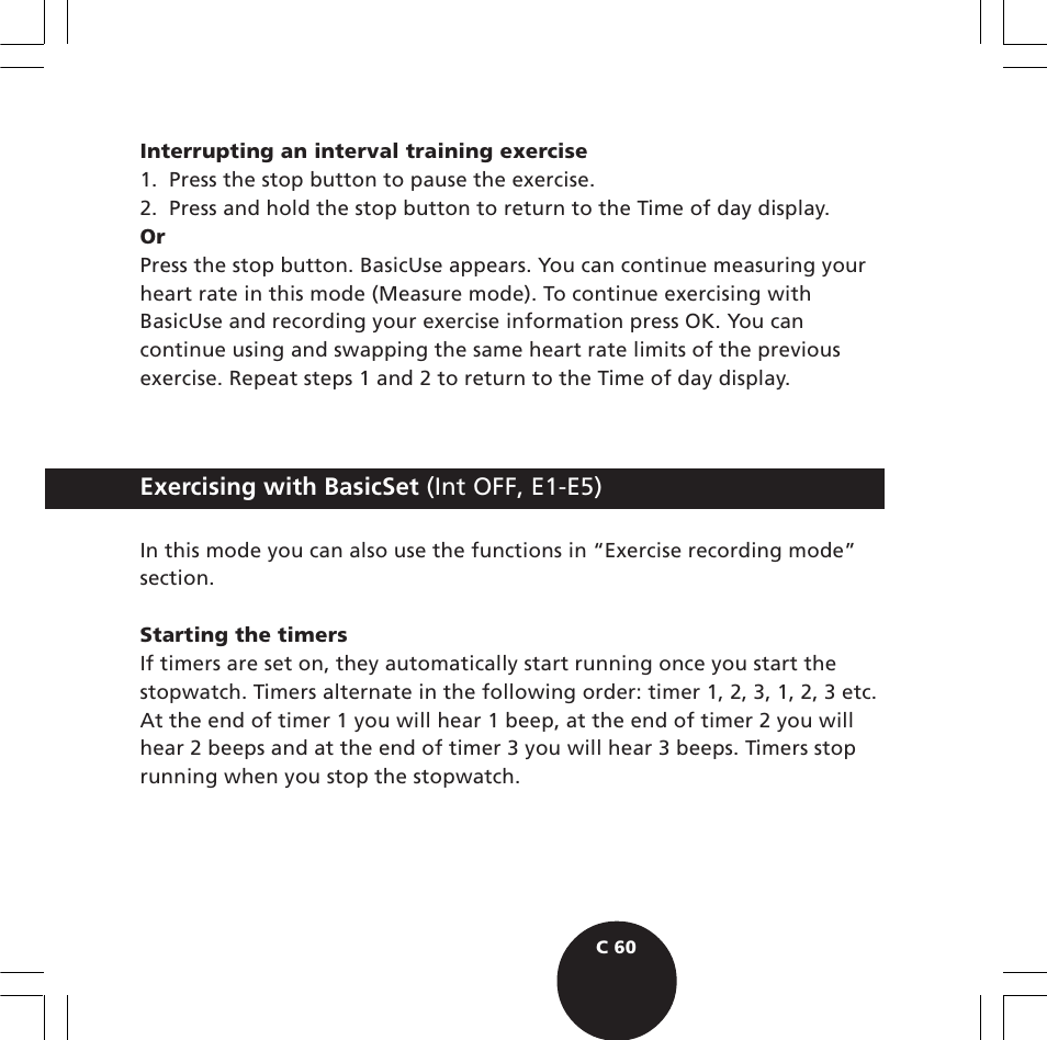 Exercising with basicset (int off, e1-e5) | POLAR S720i User Manual | Page 62 / 122