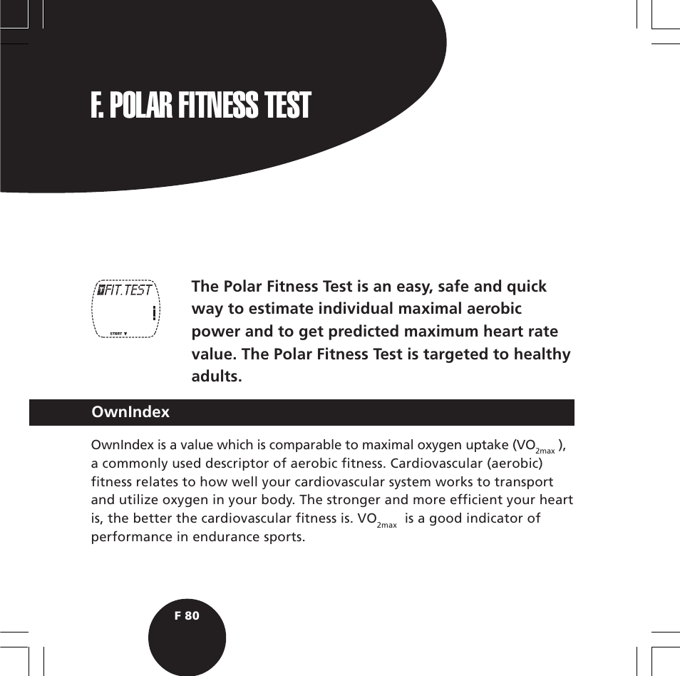 F. polar fitness test | POLAR S720i User Manual | Page 82 / 122