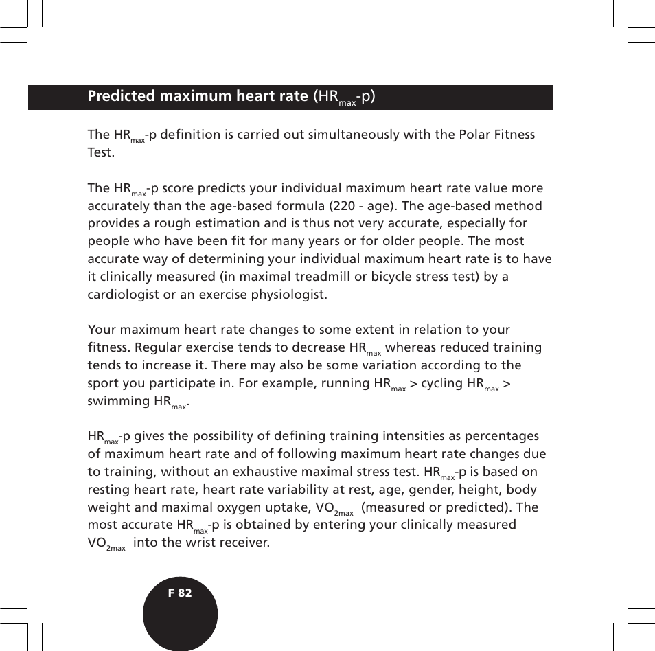 Predicted maximum heart rate (hr | POLAR S720i User Manual | Page 84 / 122