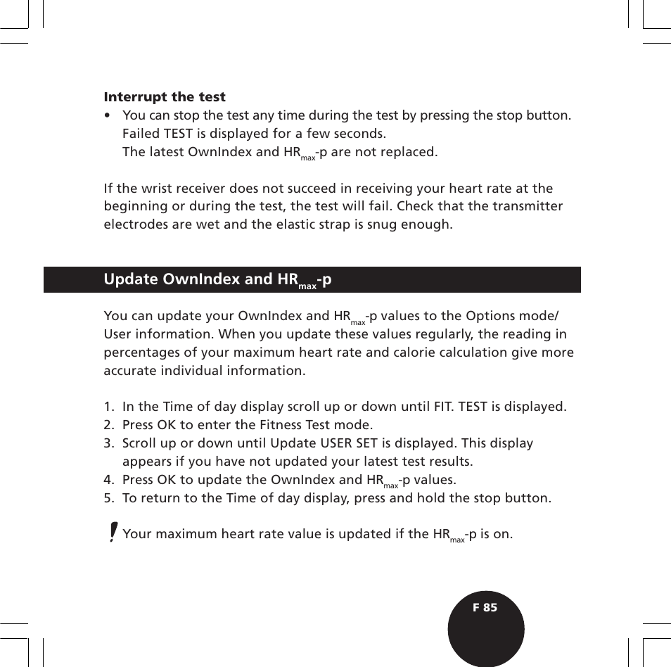Update ownindex and hr | POLAR S720i User Manual | Page 87 / 122