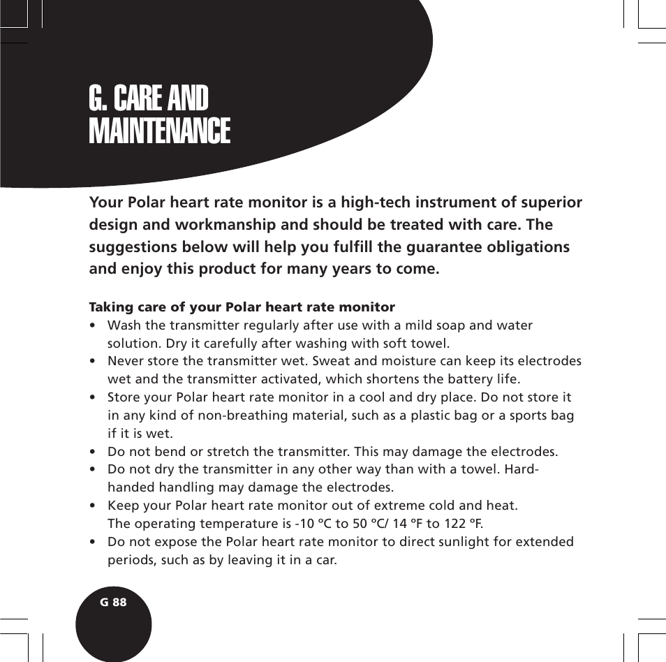 G. care and maintenance | POLAR S720i User Manual | Page 90 / 122
